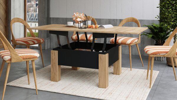 Mazzoni OSLO Stejar Craft Auriu/Negru - MĂSUȚĂ EXTENSIBILĂ CU RIDICAREA BLATULUI MĂSUȚĂ DE CAFEA