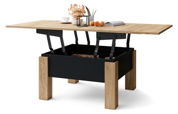 Mazzoni OSLO Stejar Craft Auriu/Negru - MĂSUȚĂ EXTENSIBILĂ CU RIDICAREA BLATULUI MĂSUȚĂ DE CAFEA