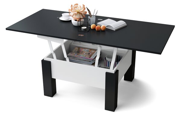 Mazzoni OSLO Negru/Alb - MĂSUȚĂ EXTENSIBILĂ CU RIDICAREA BLATULUI MĂSUȚĂ DE CAFEA