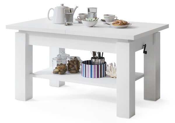 Mazzoni ASTORIA Alb Mat - MĂSUȚĂ EXTENSIBILĂ MĂSUȚĂ DE CAFEA CU RAFT