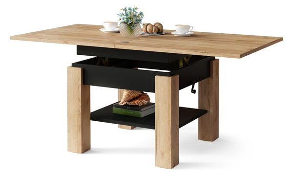 Mazzoni CLEO Stejar Craft Auriu/Negru Mat - MĂSUȚĂ EXTENSIBILĂ CU RIDICAREA BLATULUI MĂSUȚĂ DE CAFEA