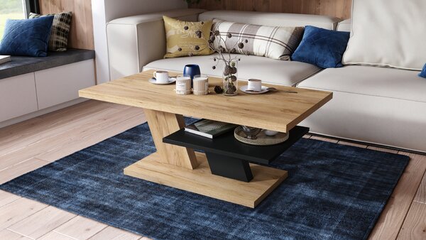 Mazzoni CLIFF MAT Stejar Craft Auriu/Negru - MĂSUȚĂ DE CAFEA MODERNĂ