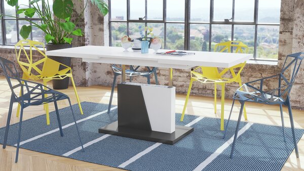 Mazzoni GRAND NOIR Alb Mat/Antracit (Gri închis) - MĂSUȚĂ DE CAFEA EXTENSIBILĂ MODERNĂ