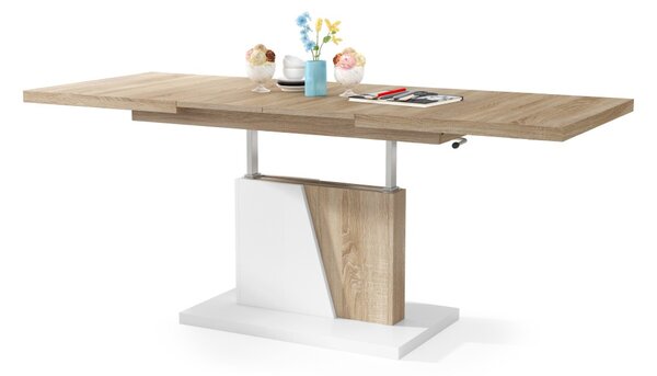 Mazzoni GRAND NOIR Stejar Sonoma/Alb Mat- MĂSUȚĂ DE CAFEA EXTENSIBILĂ MODERNĂ