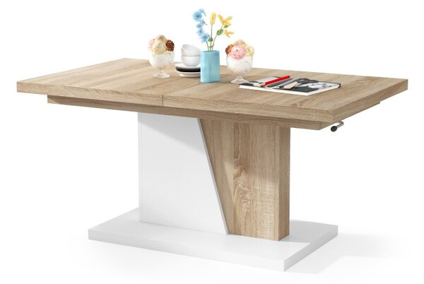 Mazzoni GRAND NOIR Stejar Sonoma/Alb Mat- MĂSUȚĂ DE CAFEA EXTENSIBILĂ MODERNĂ