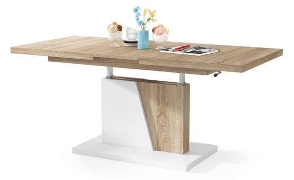 Mazzoni GRAND NOIR Stejar Sonoma/Alb Mat- MĂSUȚĂ DE CAFEA EXTENSIBILĂ MODERNĂ