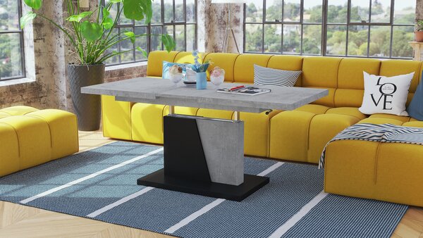 Mazzoni GRAND NOIR Beton Millennium/Negru Mat - MĂSUȚĂ DE CAFEA EXTENSIBILĂ MODERNĂ