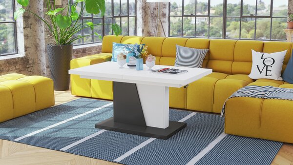 Mazzoni GRAND NOIR Alb Mat/Antracit (Gri închis) - MĂSUȚĂ DE CAFEA EXTENSIBILĂ MODERNĂ