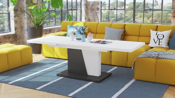 Mazzoni GRAND NOIR Alb Mat/Antracit (Gri închis) - MĂSUȚĂ DE CAFEA EXTENSIBILĂ MODERNĂ