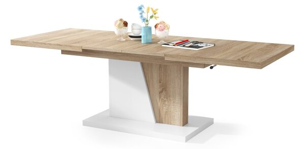Mazzoni GRAND NOIR Stejar Sonoma/Alb Mat- MĂSUȚĂ DE CAFEA EXTENSIBILĂ MODERNĂ