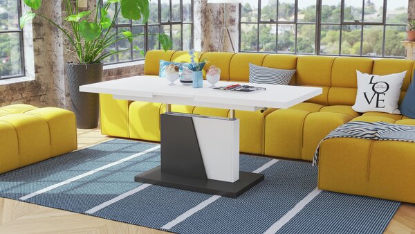 Mazzoni GRAND NOIR Alb Mat/Antracit (Gri închis) - MĂSUȚĂ DE CAFEA EXTENSIBILĂ MODERNĂ