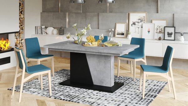 Mazzoni NOBLE NOIR Beton Millennium/Negru Mat - MASA SE EXTINDE PÂNĂ LA 218 cm!