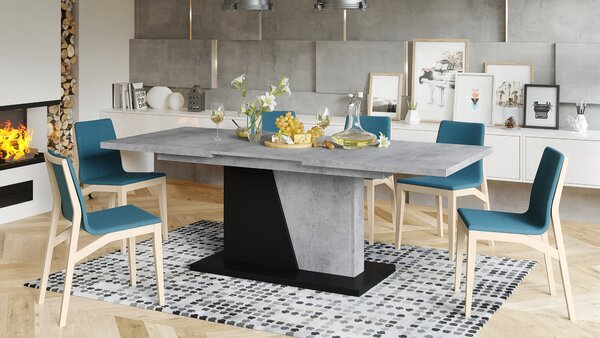 Mazzoni NOBLE NOIR Beton Millennium/Negru Mat - MASA SE EXTINDE PÂNĂ LA 218 cm!