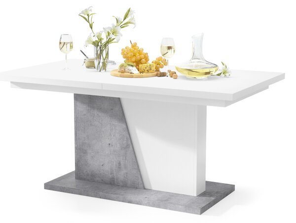 Mazzoni NOBLE NOIR Alb Mat/Beton Millennium - MASA SE EXTINDE PÂNĂ LA 218 cm!