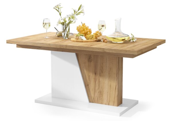 Mazzoni NOBLE NOIR Stejar Craft Auriu/Alb Mat - MASA SE EXTINDE PÂNĂ LA 218 cm!