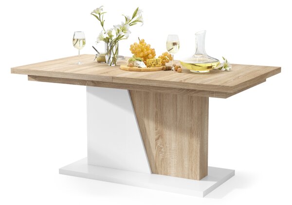 Mazzoni NOBLE NOIR Stejar Sonoma/Alb Mat - MASA SE EXTINDE PÂNĂ LA 218 cm!