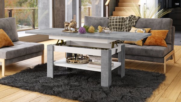Mazzoni RIO Beton Millennium/Alb Mat - MĂSUȚĂ DE CAFEA EXTENSIBILĂ CU RAFT