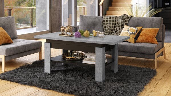 Mazzoni RIO Beton Millennium/Negru Mat - MĂSUȚĂ DE CAFEA EXTENSIBILĂ CU RAFT