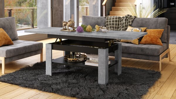 Mazzoni RIO Beton Millennium/Negru Mat - MĂSUȚĂ DE CAFEA EXTENSIBILĂ CU RAFT