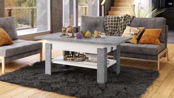 Mazzoni RIO Beton Millennium/Alb Mat - MĂSUȚĂ DE CAFEA EXTENSIBILĂ CU RAFT