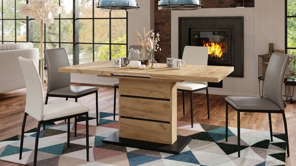 Mazzoni PIANO Stejar Craft Auriu/Negru Mat - MASĂ EXTENSIBILĂ MODERNĂ PÂNĂ LA 200 cm!