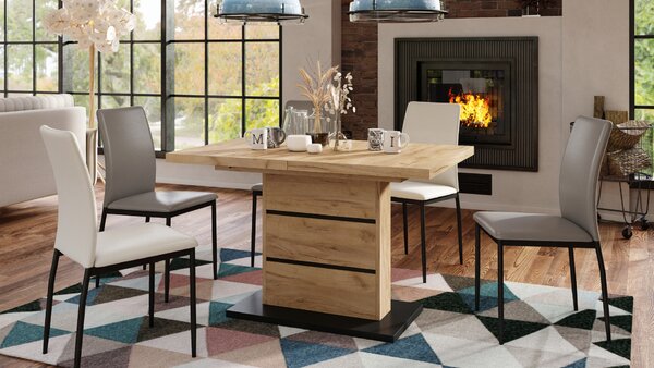 Mazzoni PIANO Stejar Craft Auriu/Negru Mat - MASĂ EXTENSIBILĂ MODERNĂ PÂNĂ LA 200 cm!