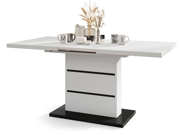 Mazzoni PIANO Alb Mat/Negru Mat - MASĂ EXTENSIBILĂ MODERNĂ PÂNĂ LA 200 cm!