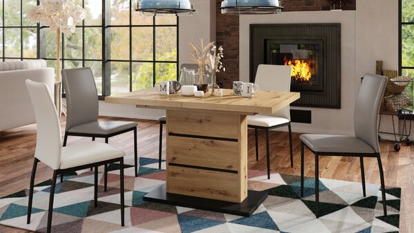 Mazzoni PIANO Stejar Artisan/Negru Mat - MASĂ EXTENSIBILĂ MODERNĂ PÂNĂ LA 200 cm!