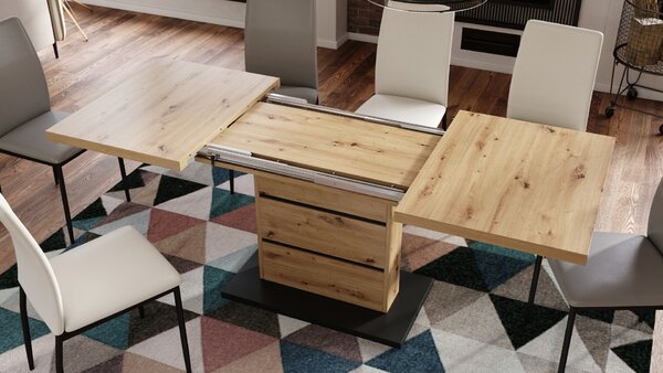 Mazzoni PIANO Stejar Artisan/Negru Mat - MASĂ EXTENSIBILĂ MODERNĂ PÂNĂ LA 200 cm!