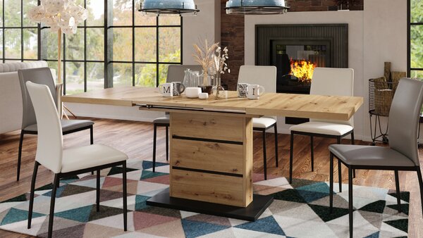 Mazzoni PIANO Stejar Artisan/Negru Mat - MASĂ EXTENSIBILĂ MODERNĂ PÂNĂ LA 200 cm!