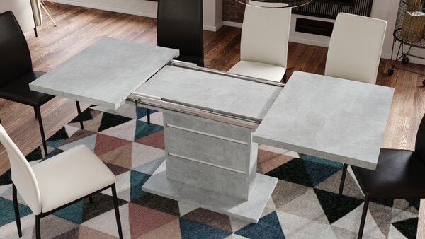 Mazzoni PIANO Beton Deschis Atelier / inserții Albe- MASĂ EXTENSIBILĂ MODERNĂ PÂNĂ LA 200 cm!