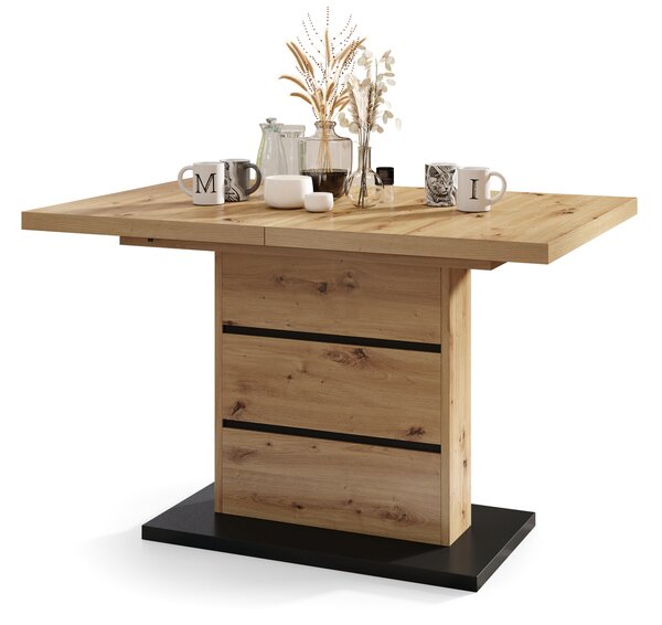 Mazzoni PIANO Stejar Artisan/Negru Mat - MASĂ EXTENSIBILĂ MODERNĂ PÂNĂ LA 200 cm!