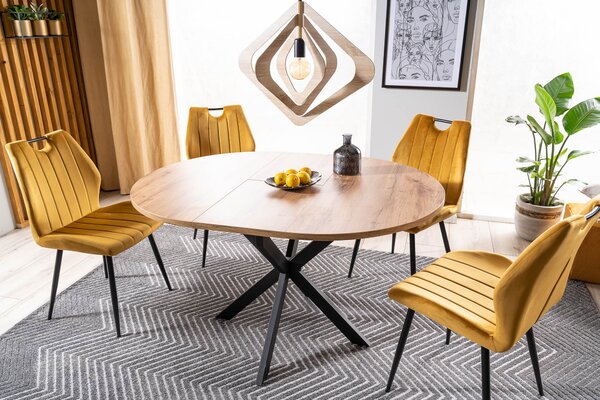 MAZZONI EXPORT ARNO Curry (țesătură Bluvel 68) - SCAUN TAPIȚAT MODERN PENTRU LIVING/SUFRAGERIE cu MÂNER | CATIFEA GALBEN/MUȘTAR