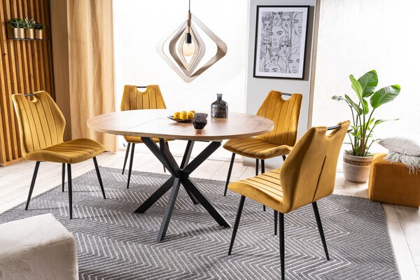 MAZZONI EXPORT ARNO Curry (țesătură Bluvel 68) - SCAUN TAPIȚAT MODERN PENTRU LIVING/SUFRAGERIE cu MÂNER | CATIFEA GALBEN/MUȘTAR