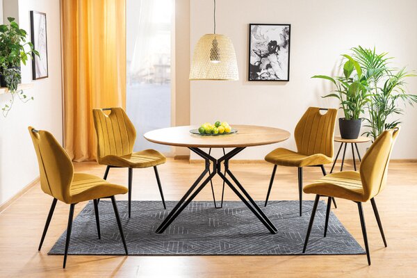 MAZZONI EXPORT ARNO Curry (țesătură Bluvel 68) - SCAUN TAPIȚAT MODERN PENTRU LIVING/SUFRAGERIE cu MÂNER | CATIFEA GALBEN/MUȘTAR