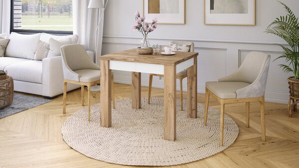 Mazzoni FONTE Stejar Wotan / Alb Mat - MASĂ CLASICĂ DE BUCĂTĂRIE/LIVING EXTENSIBILĂ PÂNĂ LA 130 sau 155 cm!