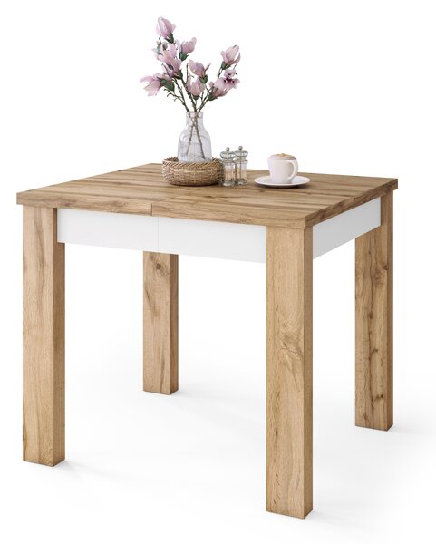 Mazzoni FONTE Stejar Wotan / Alb Mat - MASĂ CLASICĂ DE BUCĂTĂRIE/LIVING EXTENSIBILĂ PÂNĂ LA 130 sau 155 cm!