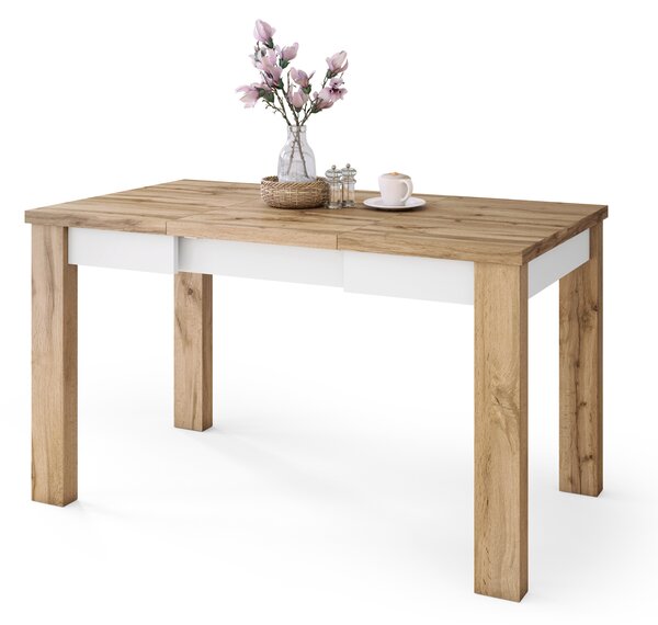 Mazzoni FONTE Stejar Wotan / Alb Mat - MASĂ CLASICĂ DE BUCĂTĂRIE/LIVING EXTENSIBILĂ PÂNĂ LA 130 sau 155 cm!