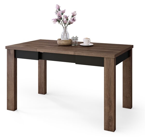 Mazzoni FONTE Stejar Maro / Negru Mat - MASĂ CLASICĂ DE BUCĂTĂRIE/LIVING EXTENSIBILĂ PÂNĂ LA 130 sau 155 cm!