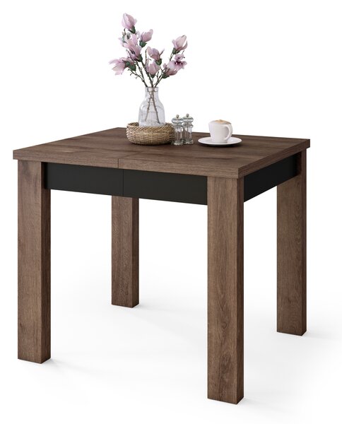 Mazzoni FONTE Stejar Maro / Negru Mat - MASĂ CLASICĂ DE BUCĂTĂRIE/LIVING EXTENSIBILĂ PÂNĂ LA 130 sau 155 cm!