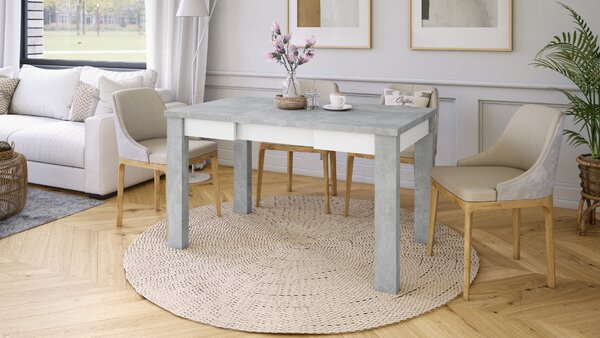 Mazzoni FONTE Beton Deschis Atelier / Alb Mat - MASĂ CLASICĂ DE BUCĂTĂRIE/LIVING EXTENSIBILĂ PÂNĂ LA 130 sau 155 cm!