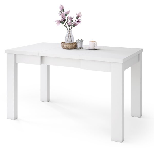 Mazzoni FONTE Alb Mat - MASĂ CLASICĂ DE BUCĂTĂRIE/LIVING EXTENSIBILĂ PÂNĂ LA 130 sau 155 cm!