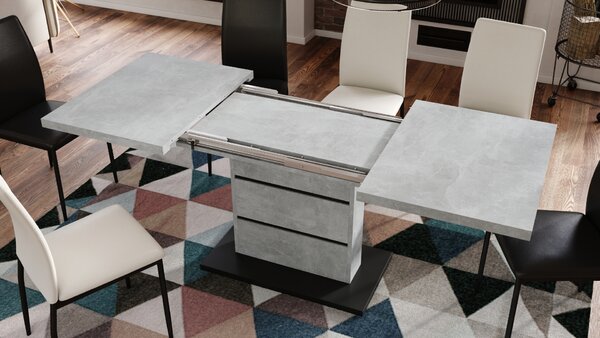Mazzoni PIANO Beton Deschis Atelier / Negru Mat - MASĂ EXTENSIBILĂ MODERNĂ PÂNĂ LA 200 cm!