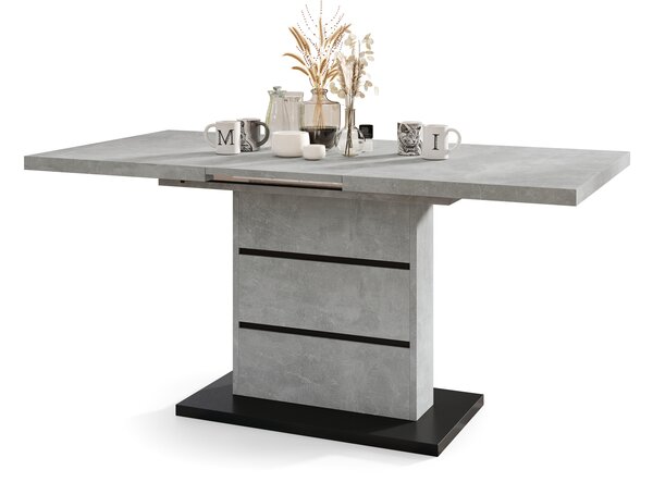 Mazzoni PIANO Beton Deschis Atelier / Negru Mat - MASĂ EXTENSIBILĂ MODERNĂ PÂNĂ LA 200 cm!