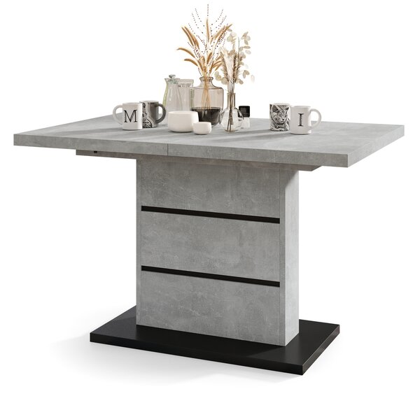 Mazzoni PIANO Beton Deschis Atelier / Negru Mat - MASĂ EXTENSIBILĂ MODERNĂ PÂNĂ LA 200 cm!