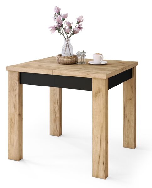 Mazzoni FONTE Stejar Craft Auriu / Negru Mat - MASĂ CLASICĂ DE BUCĂTĂRIE/LIVING EXTENSIBILĂ PÂNĂ LA 130 sau 155 cm!