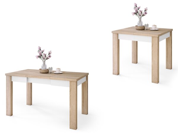 Mazzoni FONTE Stejar Sonoma / Alb Mat - MASĂ CLASICĂ DE BUCĂTĂRIE/LIVING EXTENSIBILĂ PÂNĂ LA 130 sau 155 cm!