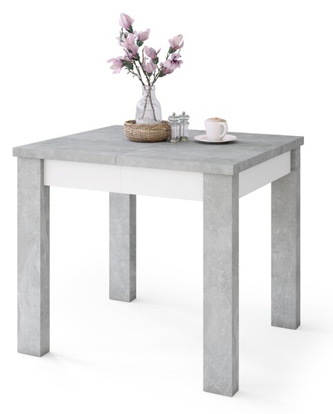Mazzoni FONTE Beton Deschis Atelier / Alb Mat - MASĂ CLASICĂ DE BUCĂTĂRIE/LIVING EXTENSIBILĂ PÂNĂ LA 130 sau 155 cm!