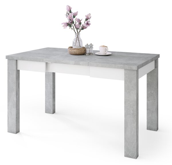 Mazzoni FONTE Beton Deschis Atelier / Alb Mat - MASĂ CLASICĂ DE BUCĂTĂRIE/LIVING EXTENSIBILĂ PÂNĂ LA 130 sau 155 cm!
