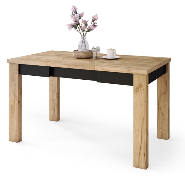 Mazzoni FONTE Stejar Craft Auriu / Negru Mat - MASĂ CLASICĂ DE BUCĂTĂRIE/LIVING EXTENSIBILĂ PÂNĂ LA 130 sau 155 cm!